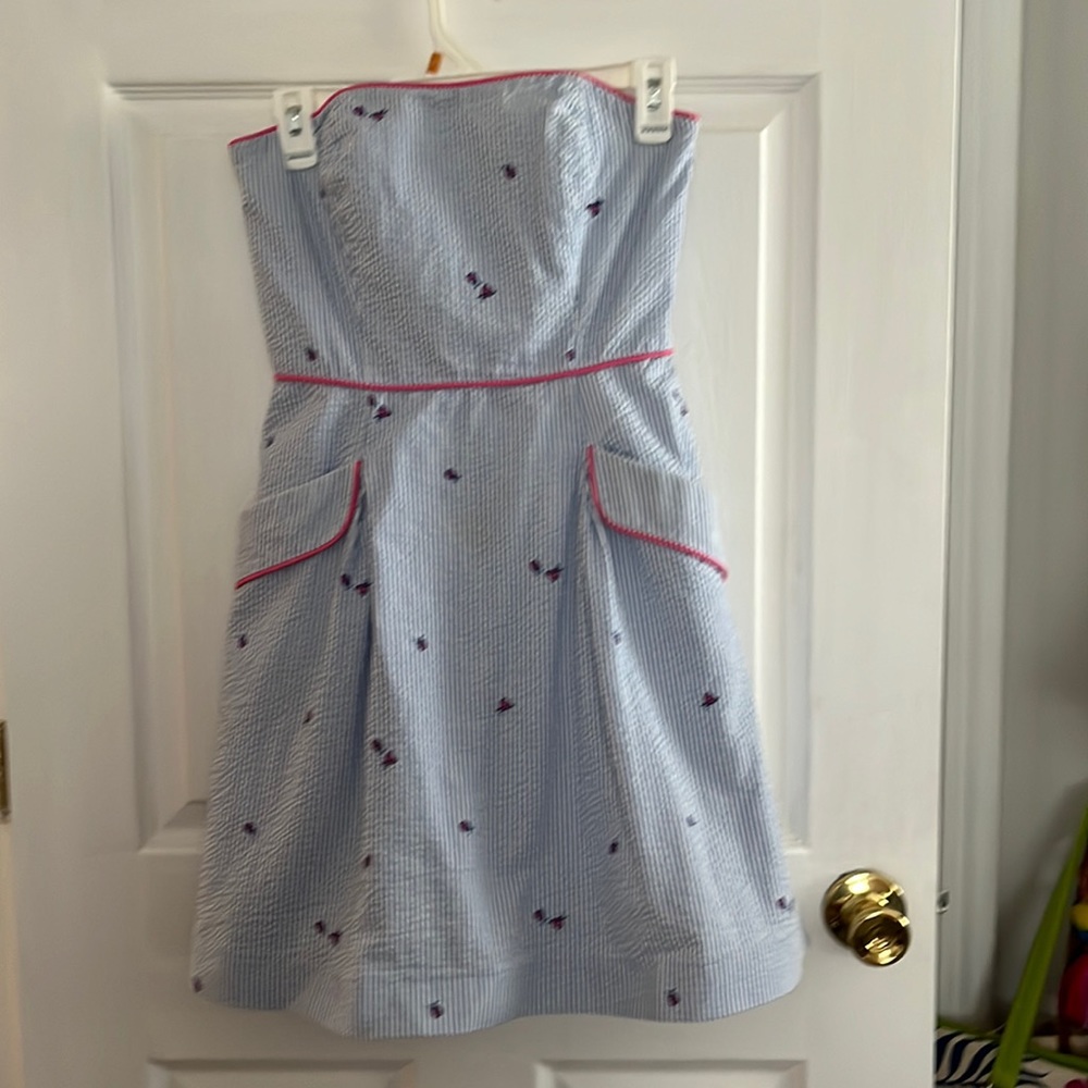 Lilly Pulitzer size 0 strapless blue striped with ladybug appliqué with pockets